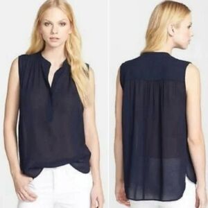 Vince Crepe Sleeveless Shirred Shoulder Blouse Navy Size 8